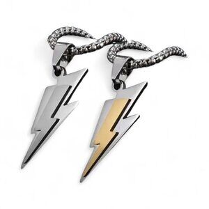 Bold Stainless Steel Lightning Bolt Pendant Necklace #1522